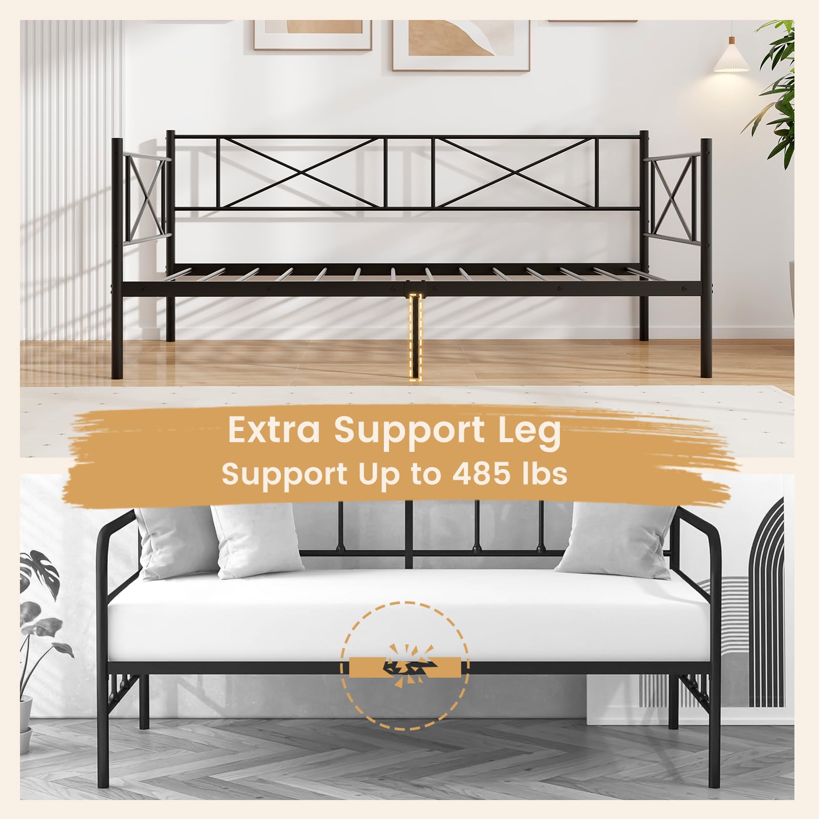 Giantex Twin Size Daybed Frame, Metal Sofa Bed w/Heavy Duty Steel Slats Support