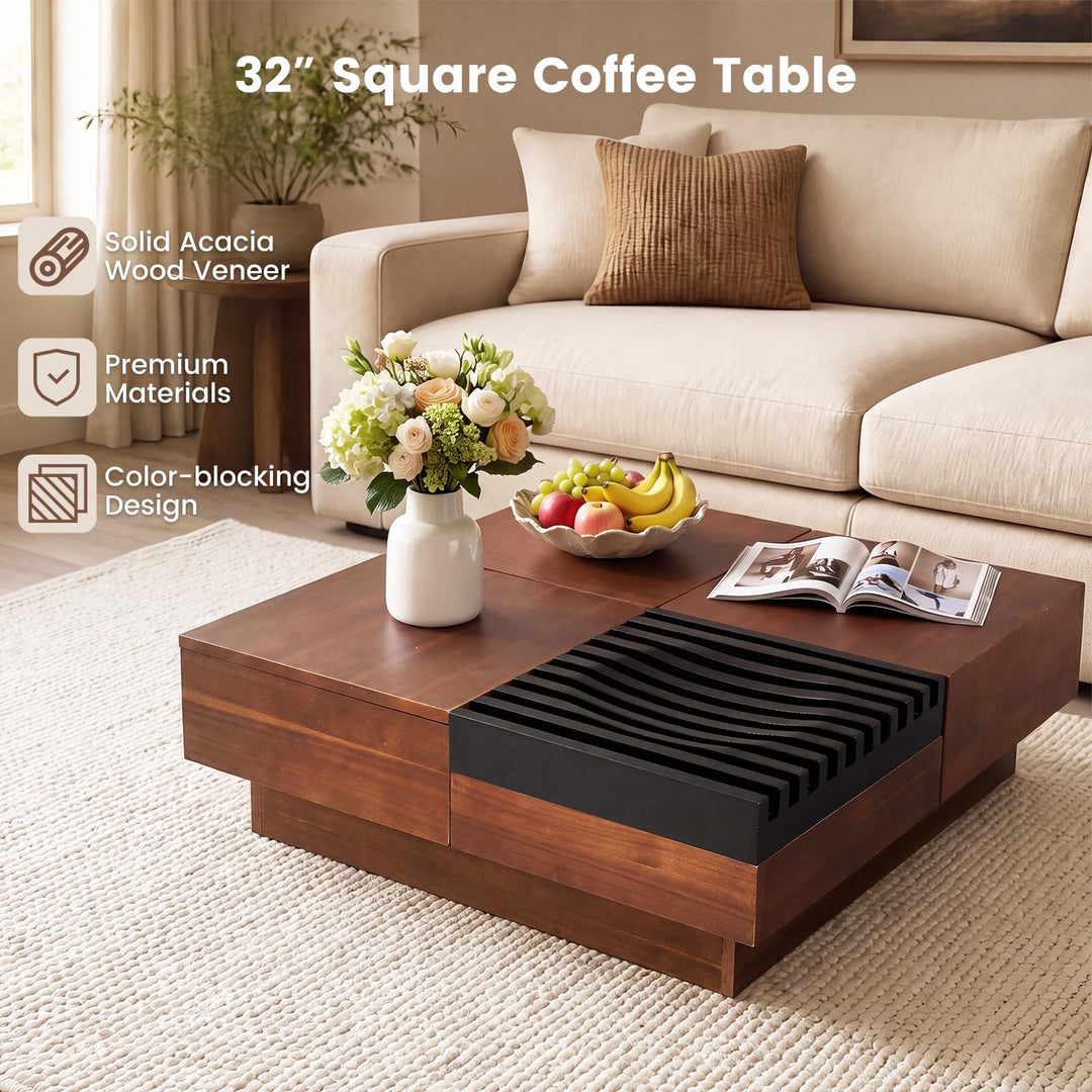 GIANTEX 32" Square Coffee Table with Storage for Living Room