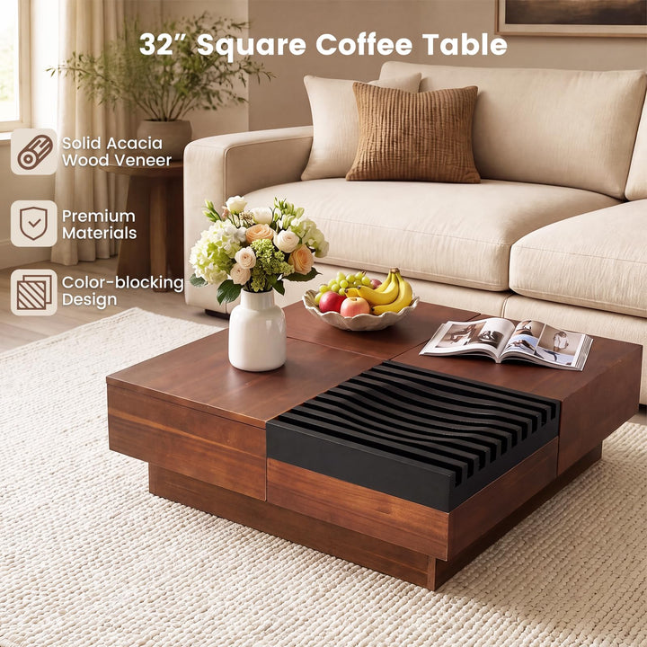 GIANTEX 32" Square Coffee Table with Storage for Living Room