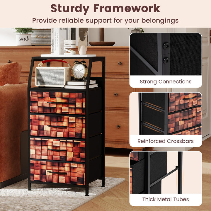 GIANTEX Industrial Nightstand | Tall Dresser with Sturdy Metal Frame (1/2)