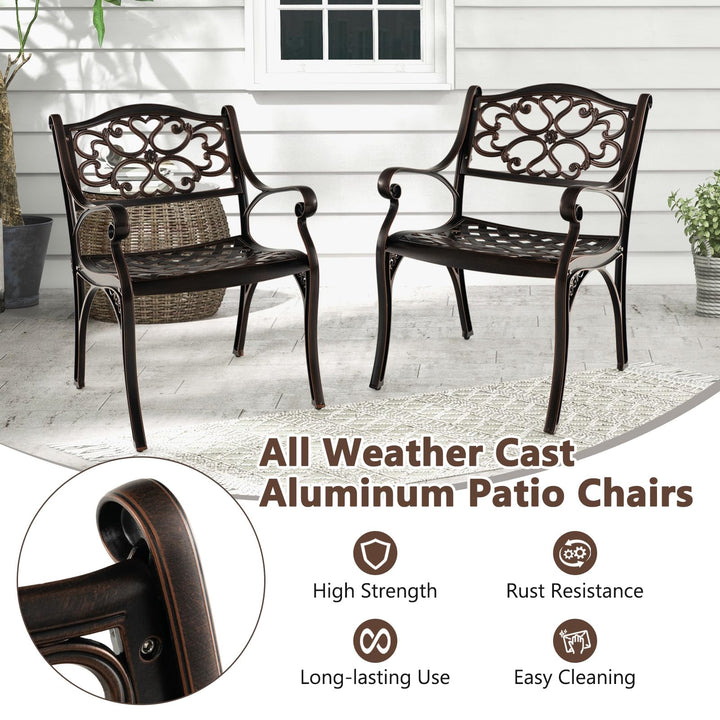 Giantex Cast Aluminum Patio Chairs Set of 2, All Weather Outdoor Dining Chairs w/Armrests and Curved Seats