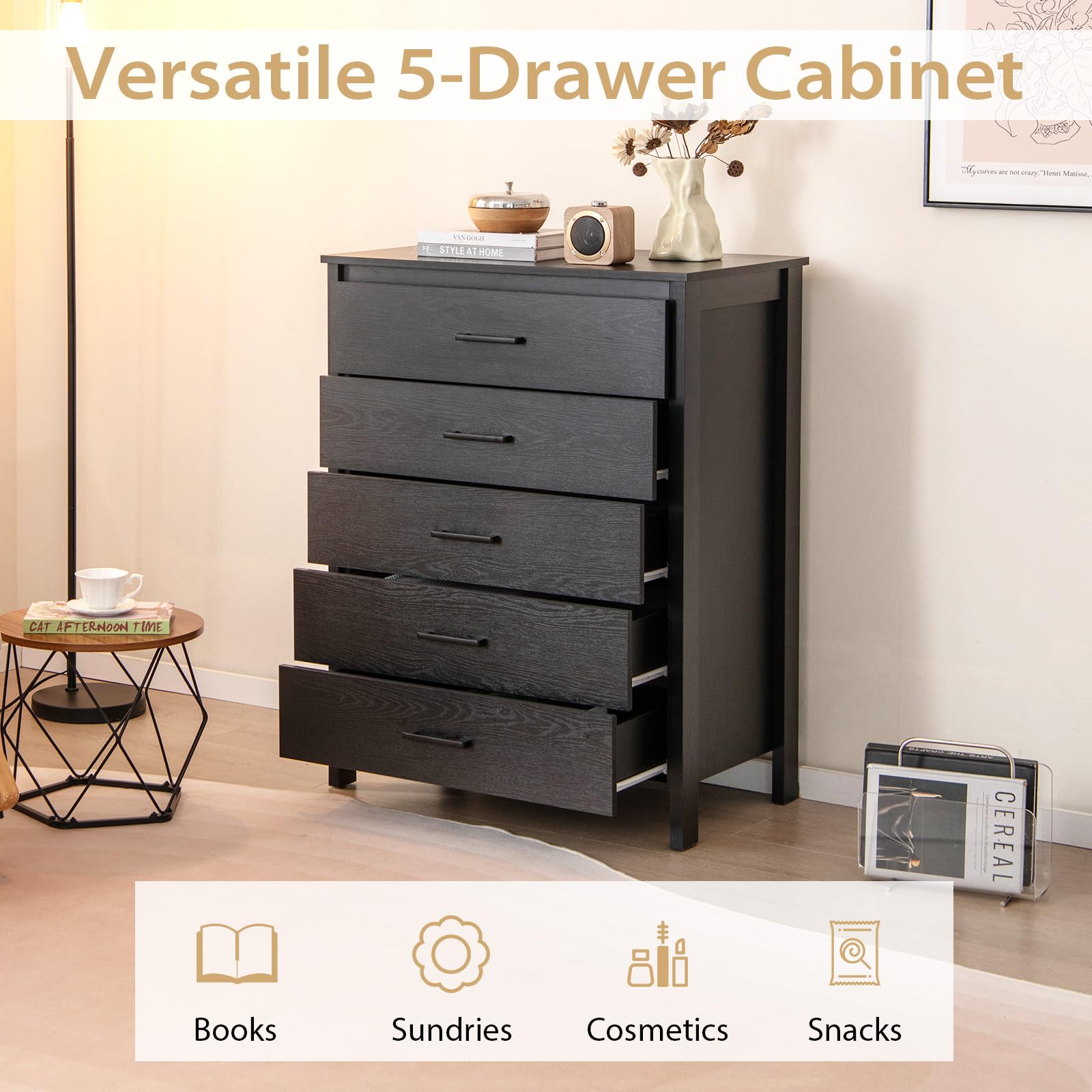 Giantex 5-Drawer Dresser for Bedroom, 41.5" Storage Cabinet with 5 Drawers
