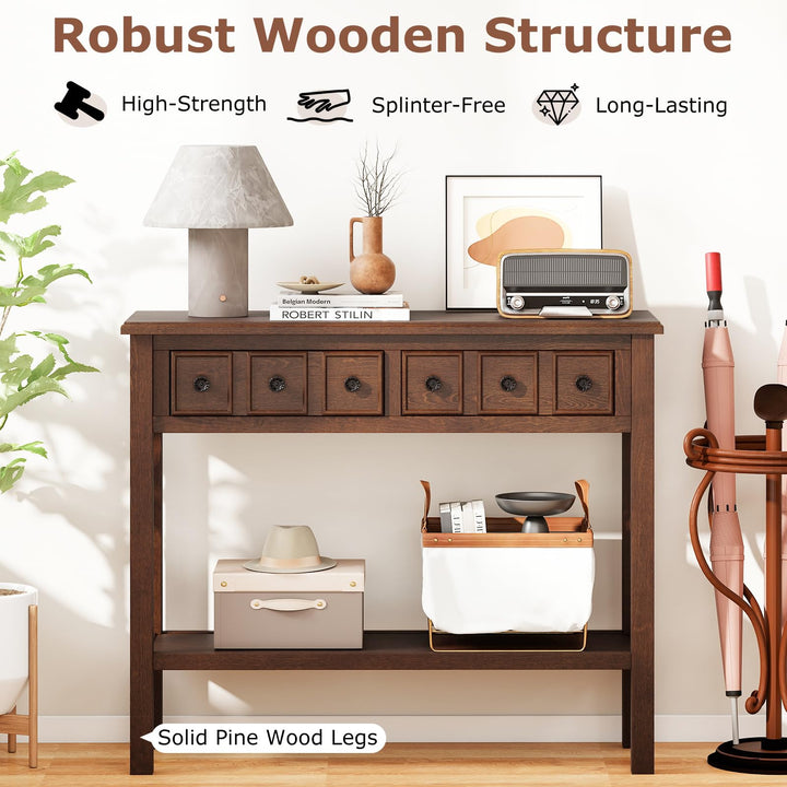 Giantex 38" Narrow Console Table with 2 Drawers & Bottom Open Shelf