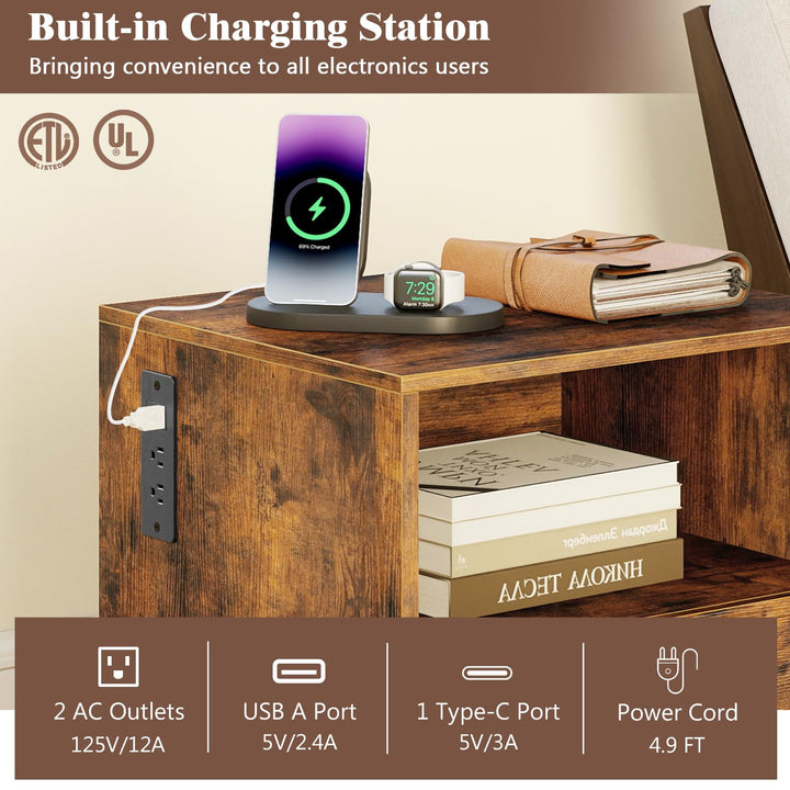 Giantex Nightstand with Charging Station