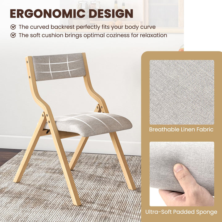 Folding Dining Chair Set of 2, No Assembly Folding Chairs w/Linen Padded Seats - Giantex