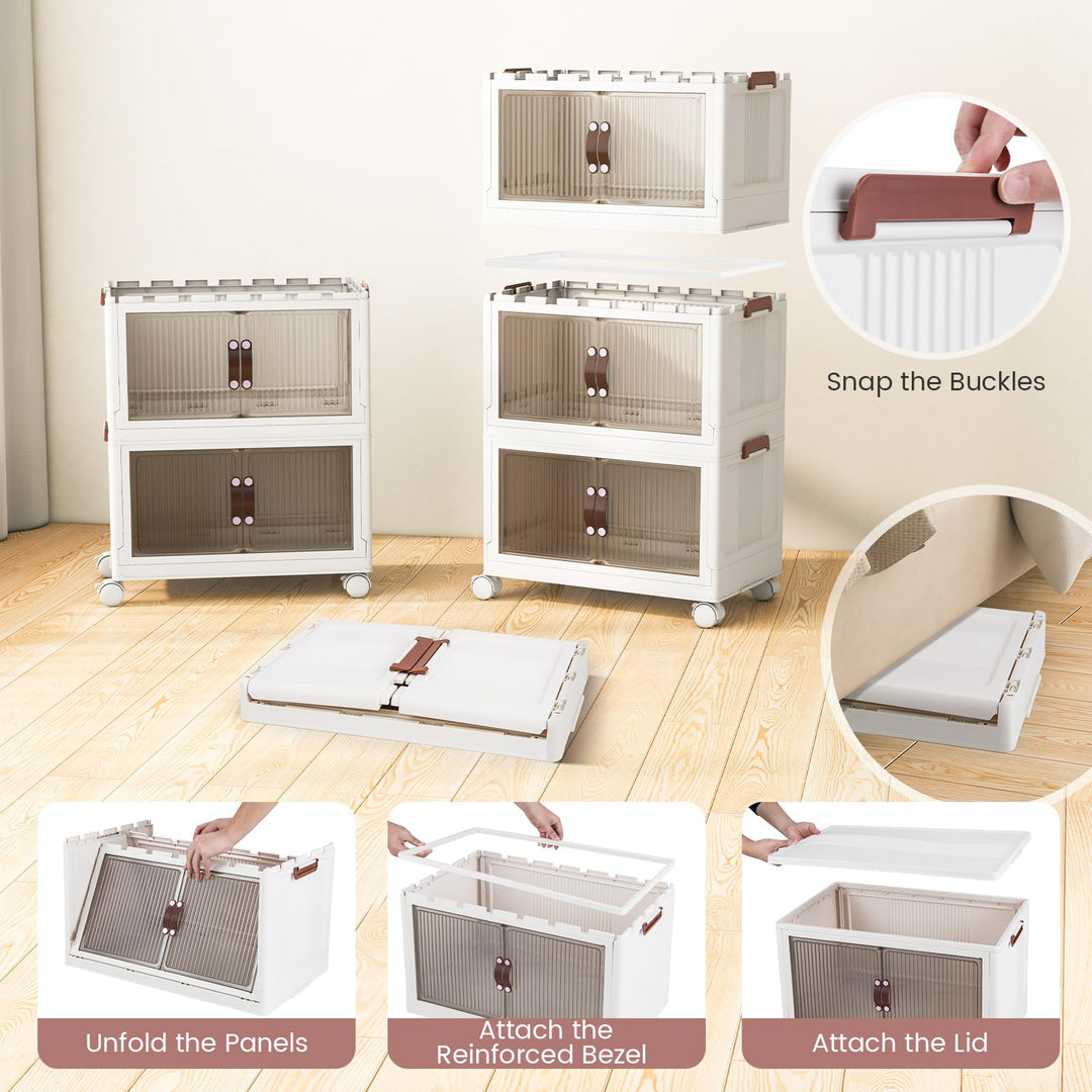 Giantex 3-tier Collapsible Storage Bins with Wheels and Lid