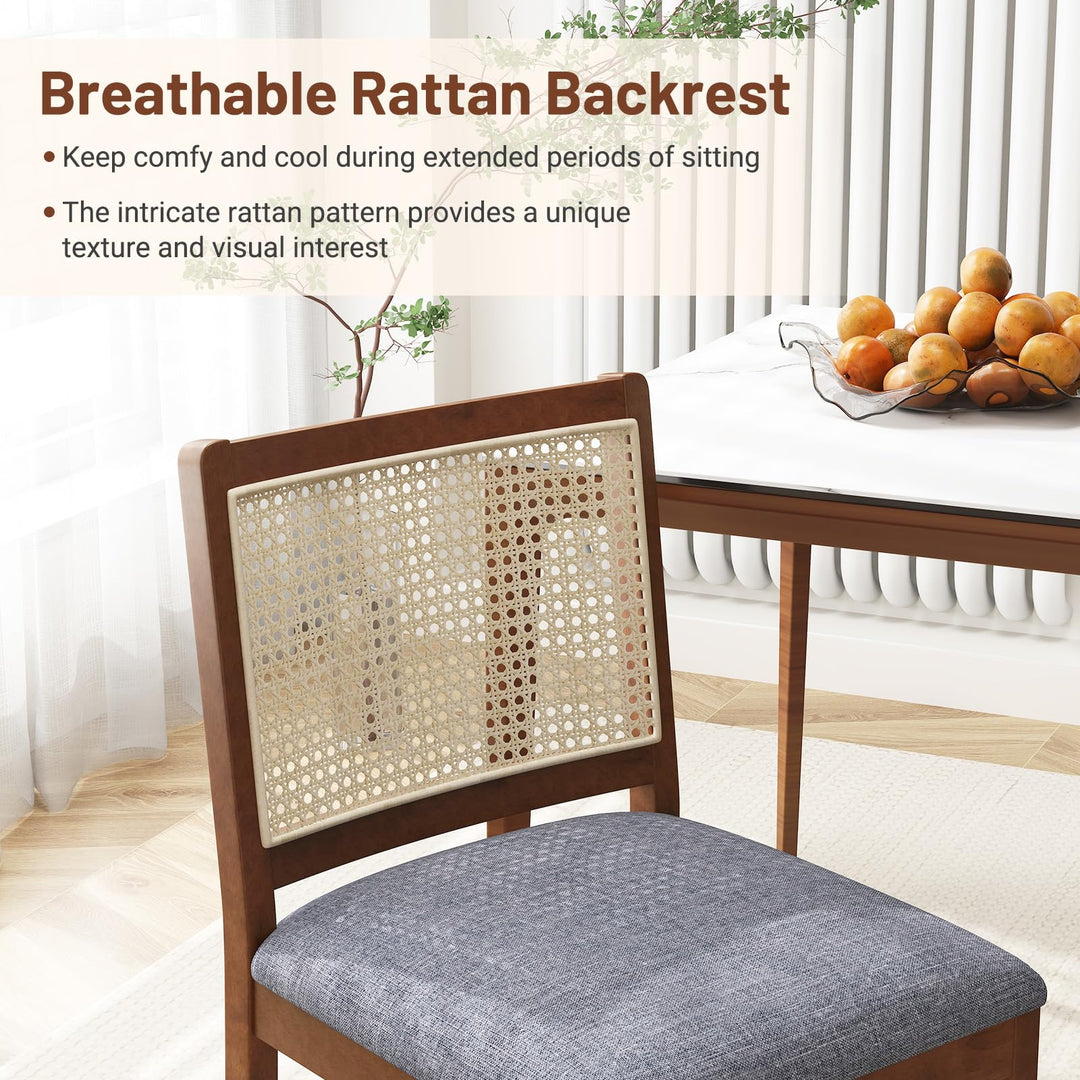 Giantex Rattan Dining Chairs Set of 2/4, Modern Upholstered Kitchen Chairs w/Rubber Wood Frame