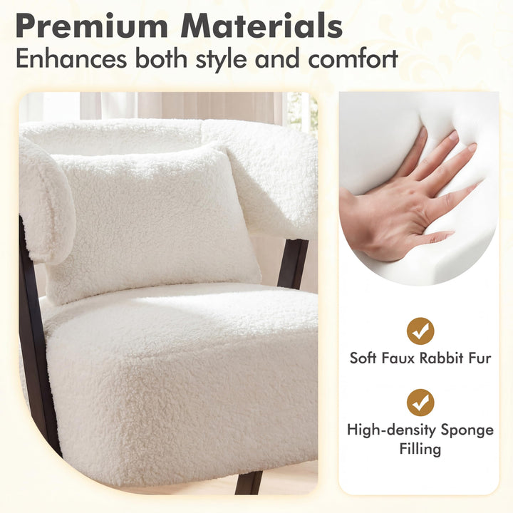 Giantex Barrel Accent Chair Faux Rabbit Fur Upholstered Armchair