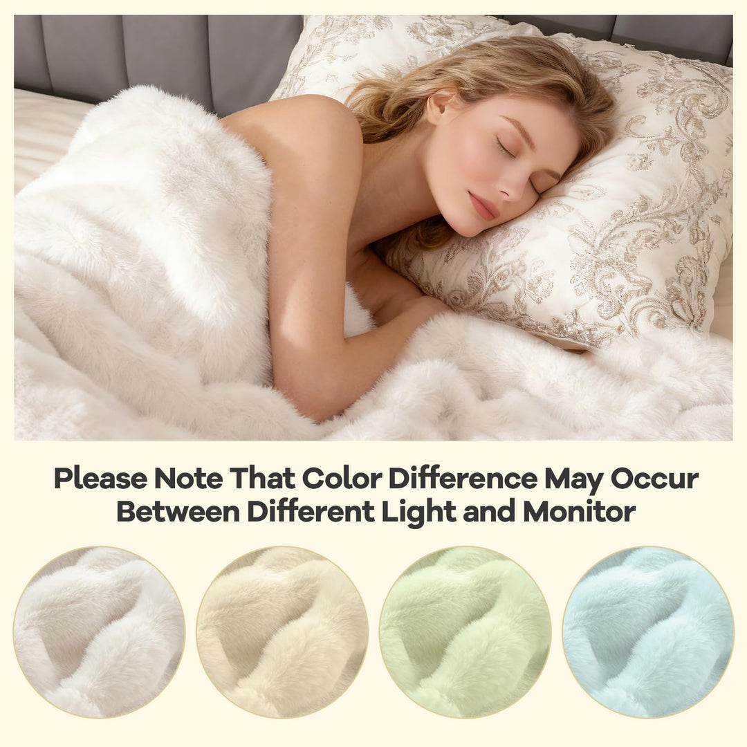 Giantex Luxury Fuzzy Plush Rabbit Fur Bubble Blanket for Armchair