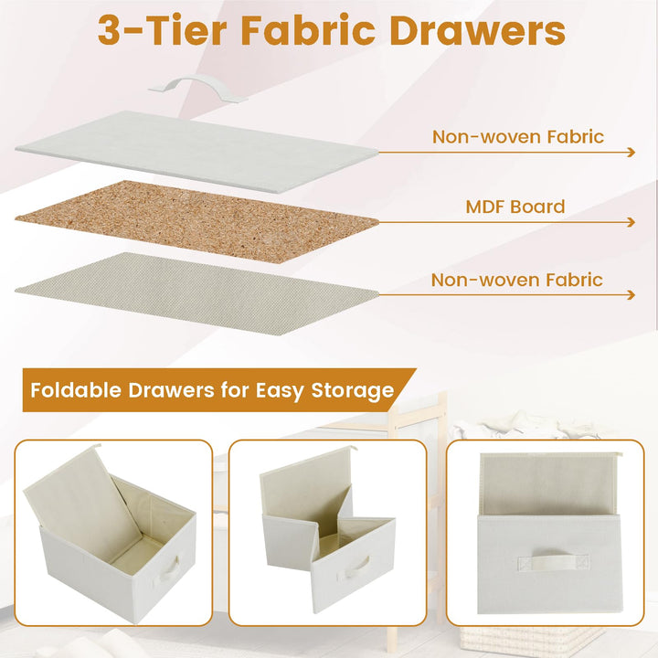 Giantex White Dresser for Bedroom Bamboo 6 Fabric Drawers Storage Tower with Top Shelf