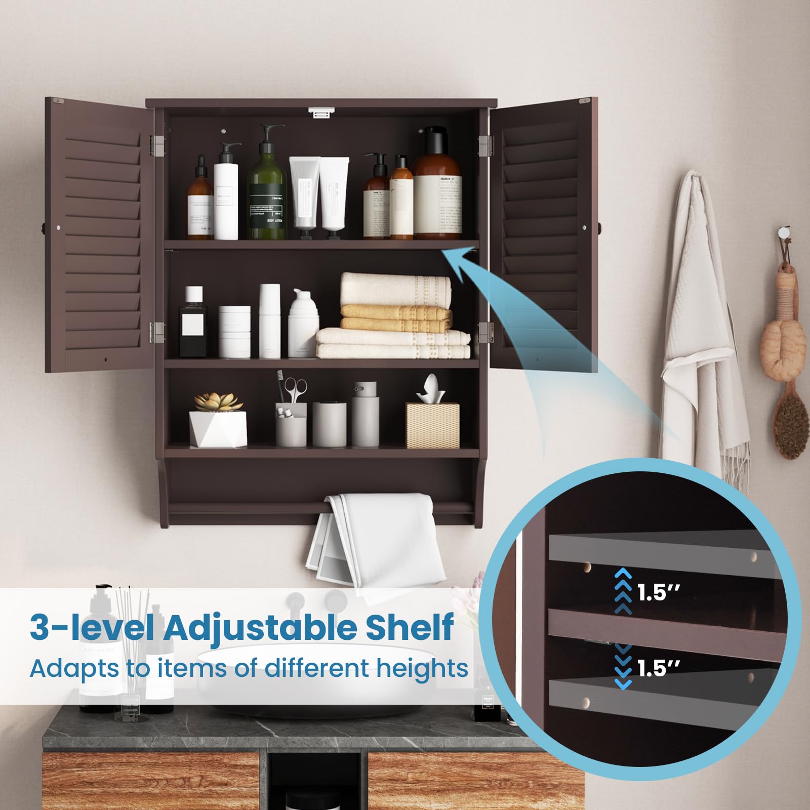 Giantex Bathroom Cabinet Wall Mounted - Hanging Medicine Cabinet with 2 Louvered Doors