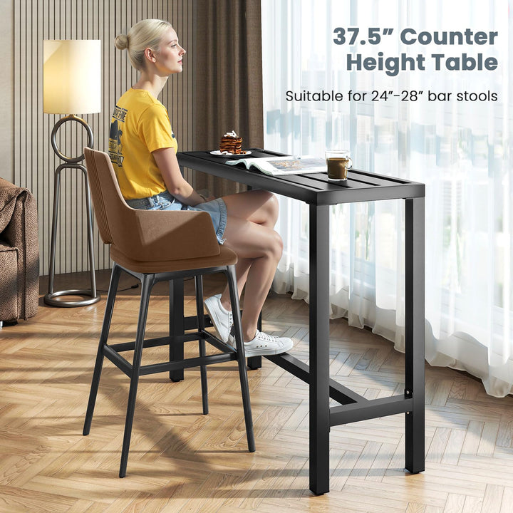 Giantex 48" Outdoor Rectangle Bar Table with Counter Height Slatted Top & Footrest, Black