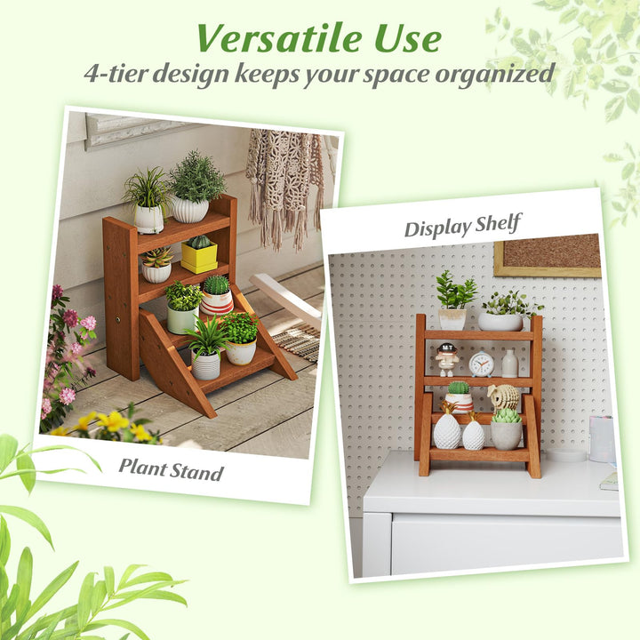 small plant pot stand Giantex Plant Stand for Desk 4-Tier Small Tabletop Ladder Shelf for Succulents