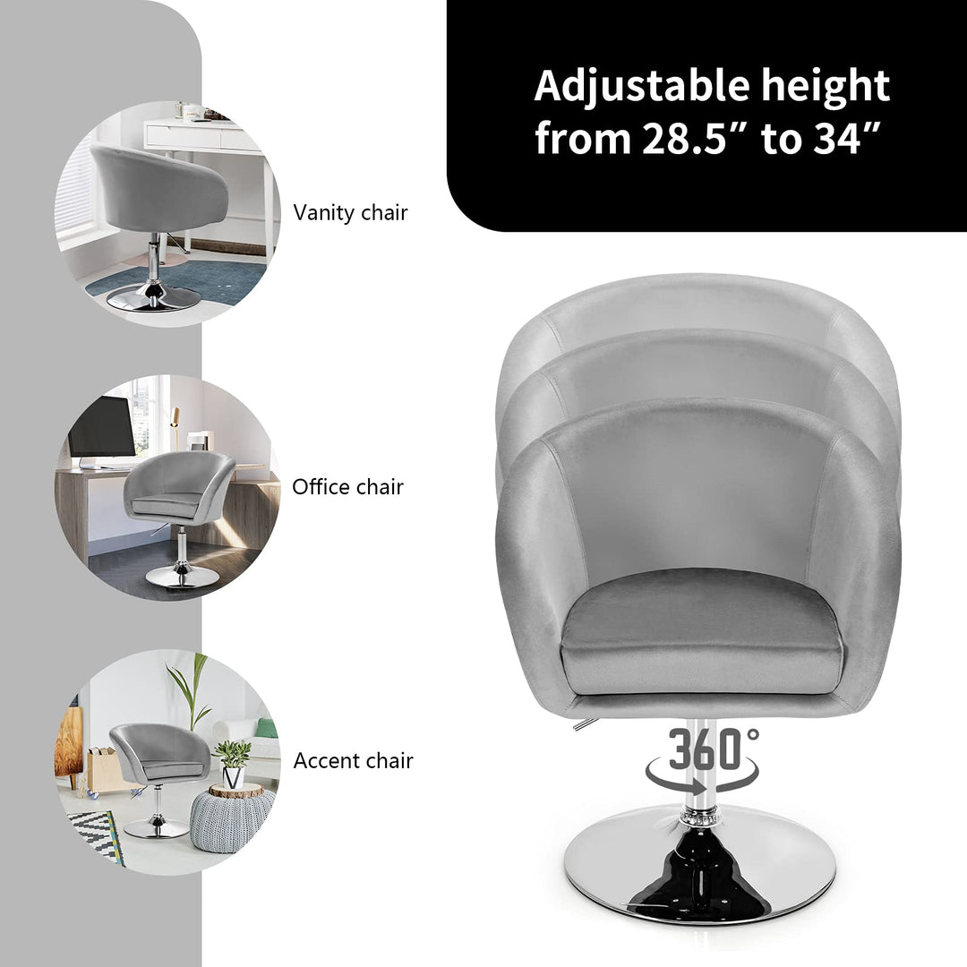 Height Adjustable Modern Velvet Makeup Chair with Chrome Frame