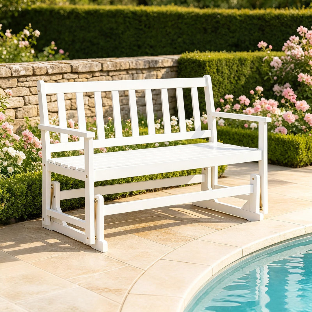 GIANTEX 2-Person Acacia Wood Outdoor Glider Bench with Load 800 LBS