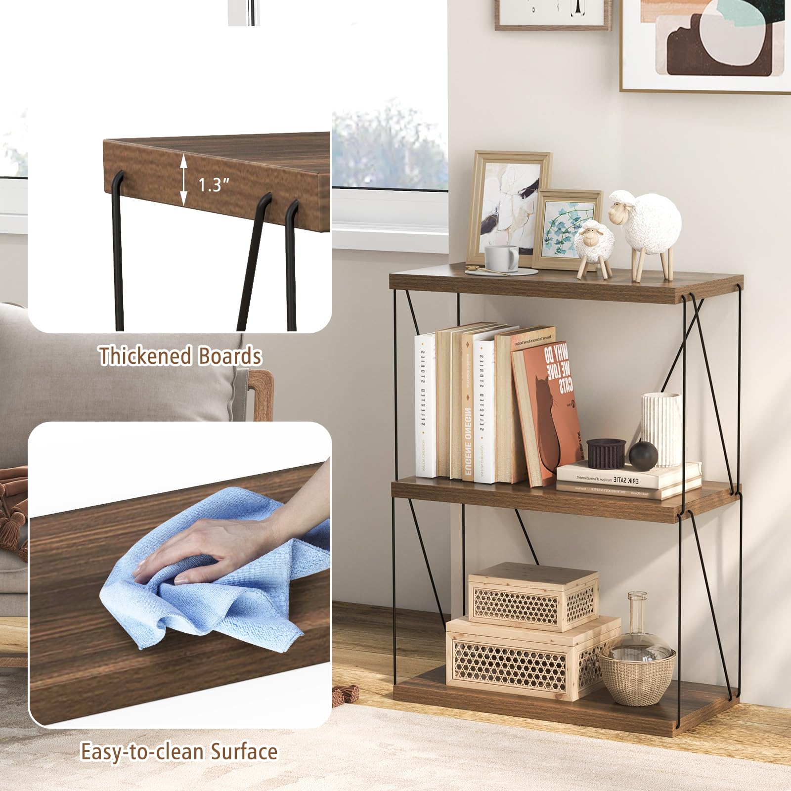 Giantex 3-Tier Open-Back Bookshelf, Freestanding Display Rack, Metal Frame Storage Shelf