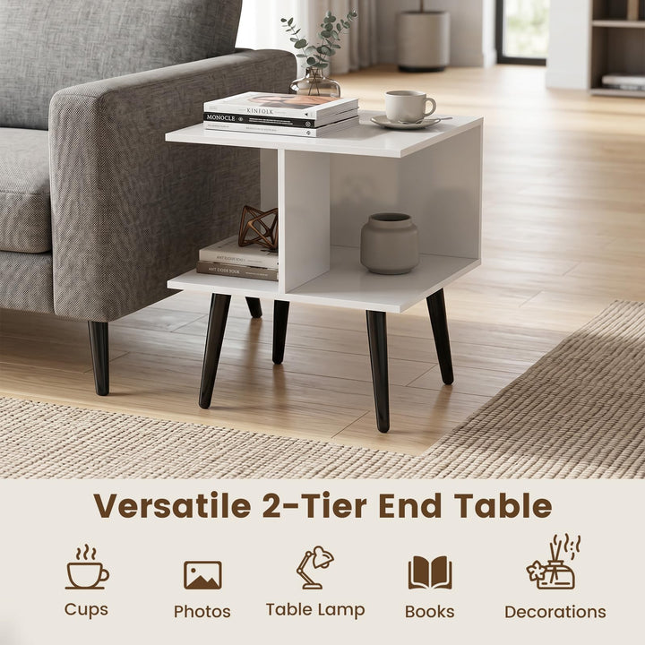 Giantex Mid Century Modern 2-Tier End Table with 2 Storage Compartments (1/2)