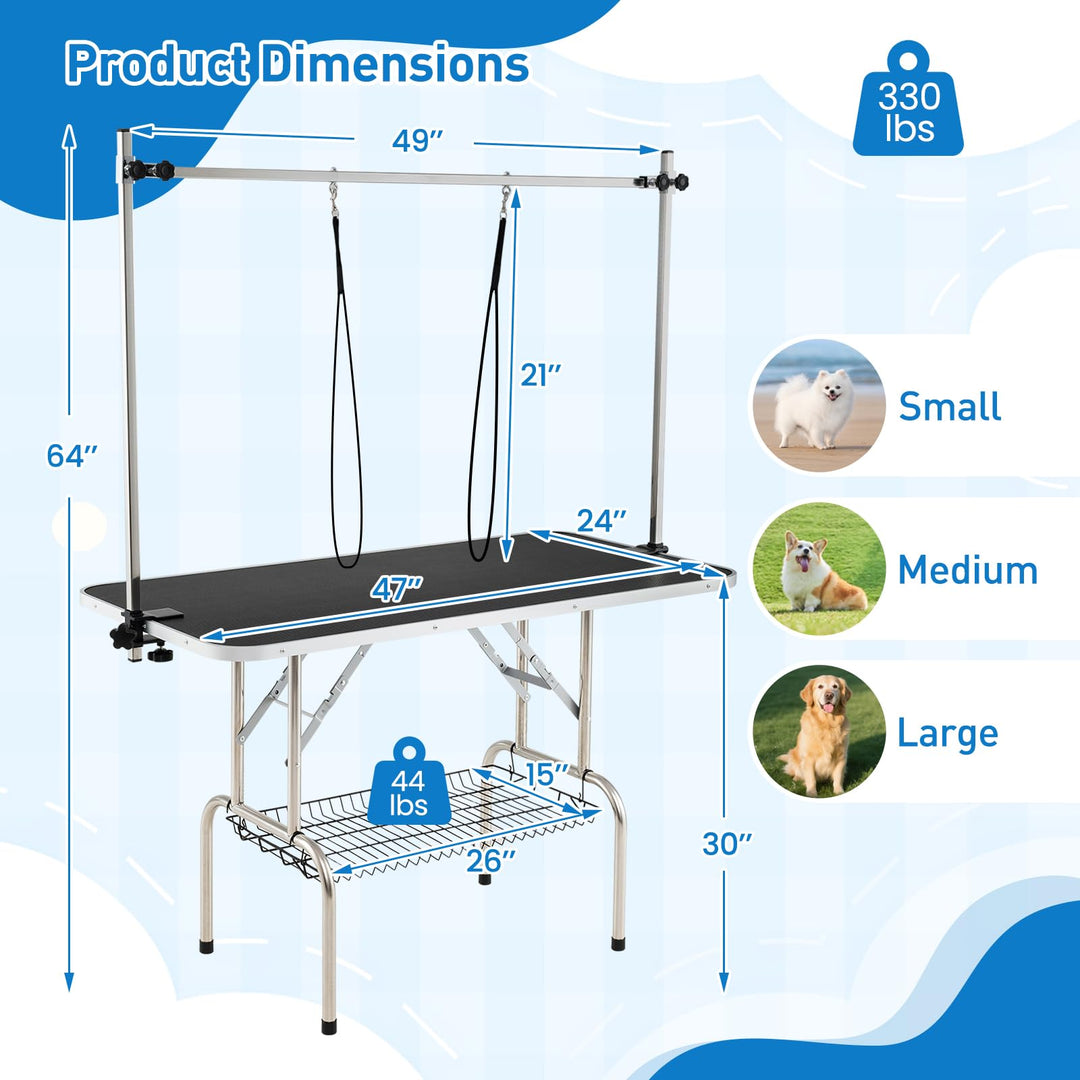 Giantex 47'' Dog Grooming Table with Adjustable Arm & 2 Nooses