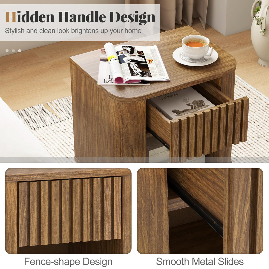 Giantex Mid Century Modern Nightstand Set of 1/2 Fluted Bedside Table