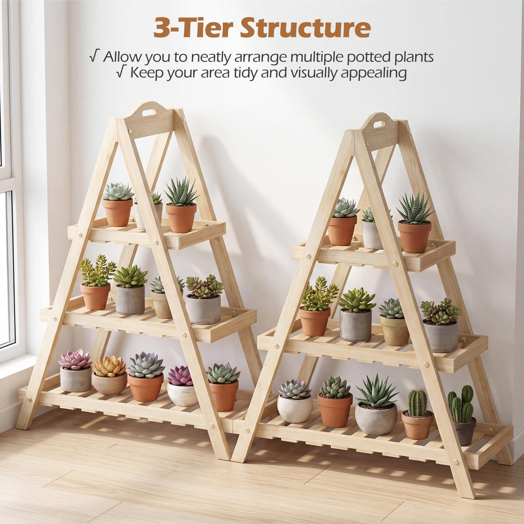 Giantex 3-Tier Plant Stand Indoor | 28.5" Wood Flower Pot Plant Display Shelf