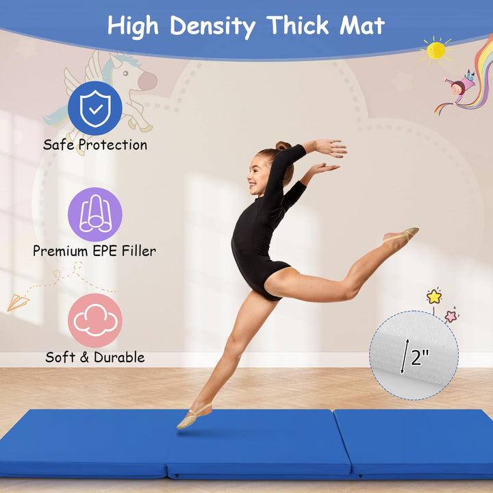 Giantex 6'x 2' Gymnastics Mat, 2" Thick Folding Tumbling Mat with Hook and Loop Fastener