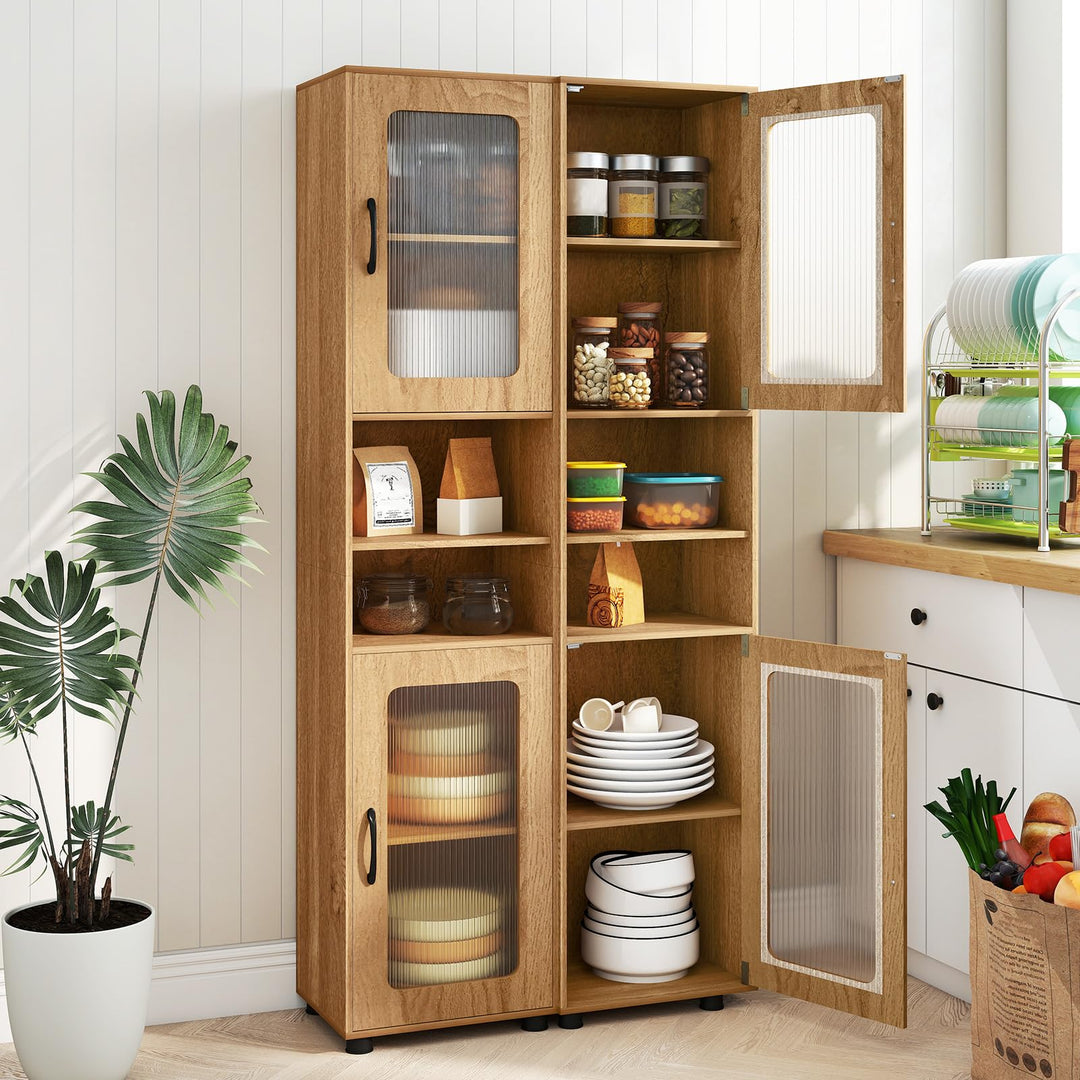 Giantex 67" Tall Bathroom Storage Cabinet | Narrow Freestanding Cabinet with 2 Fluted Doors