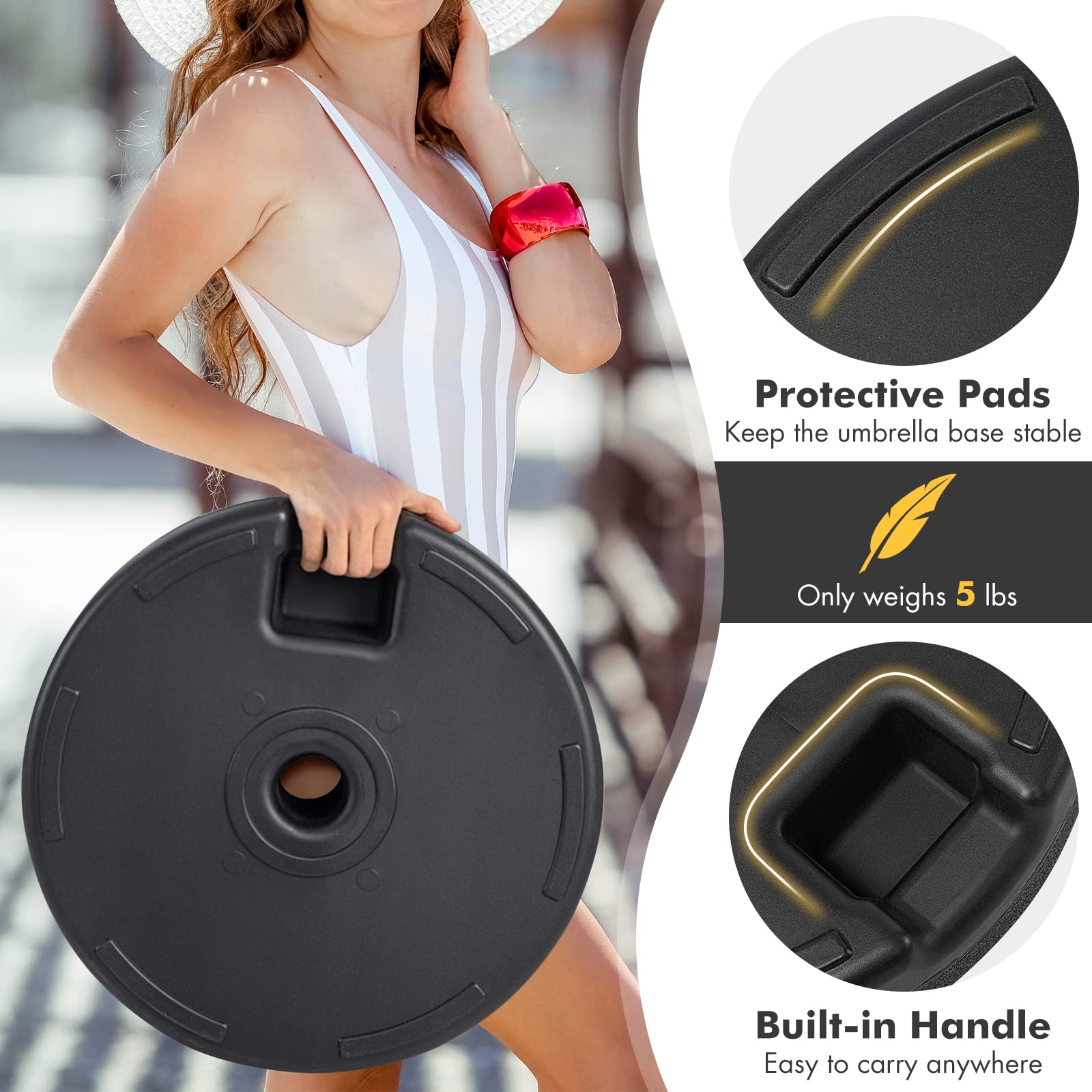 Giantex Umbrella Base Stand, Sand Water Filled Umbrella Holder for 1.5''-1.9'' Umbrella Poles, Build-in Handle