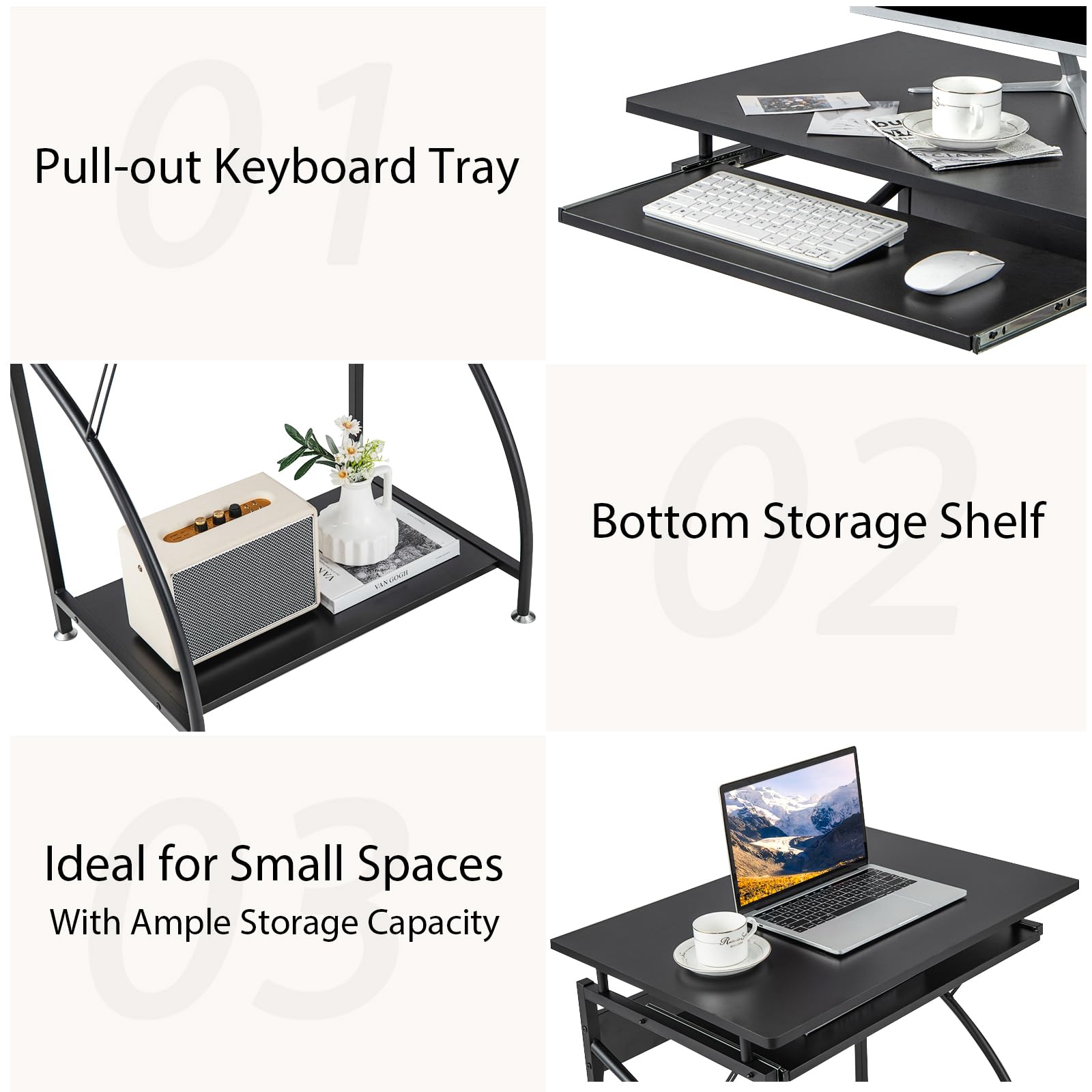 Giantex Computer Desk for Small Spaces, 27.5" Laptop Table with Pull-Out Keyboard Tray & Bottom Storage Shelf