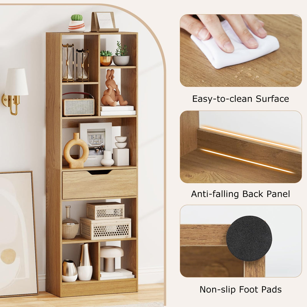 Giantex Bookcase with Drawer 61” Tall Freestanding Storage Organizer(7-Tier)