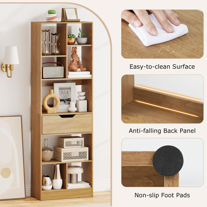 Giantex Bookcase with Drawer 61” Tall Freestanding Storage Organizer(7-Tier)