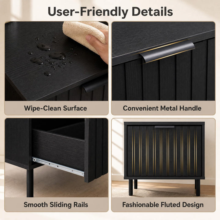 GIANTEX Modern Nightstand w/Vertical-Striped Storage Drawer (1/2)