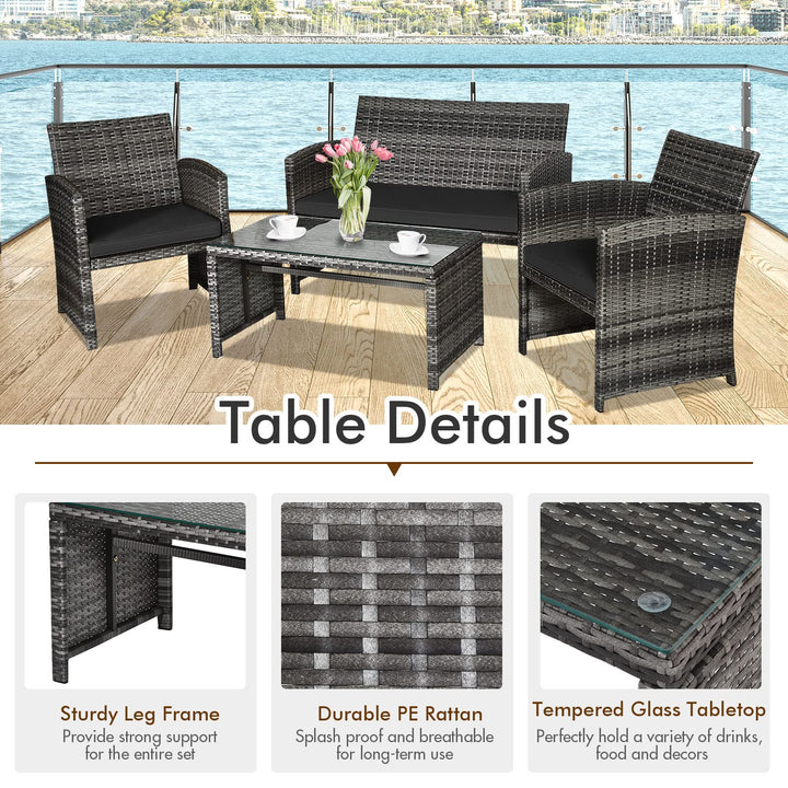 Giantex 4 Pc Rattan Patio Furniture Garden Lawn Sofa Cushioned Seat Mix Gray Wicker Conversation Sets