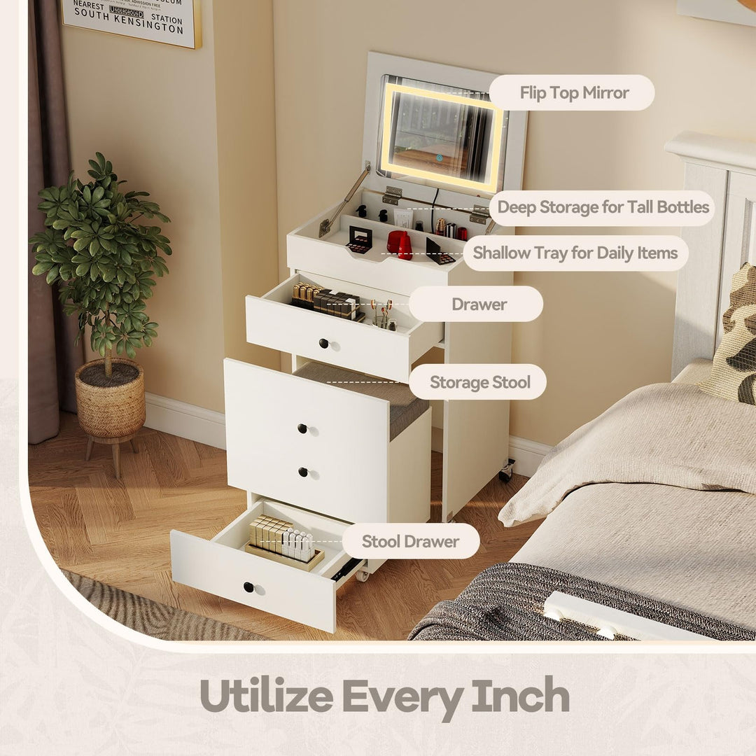 CHARMAID 3-in-1 Vanity Desk with Flip-Top LED Mirror