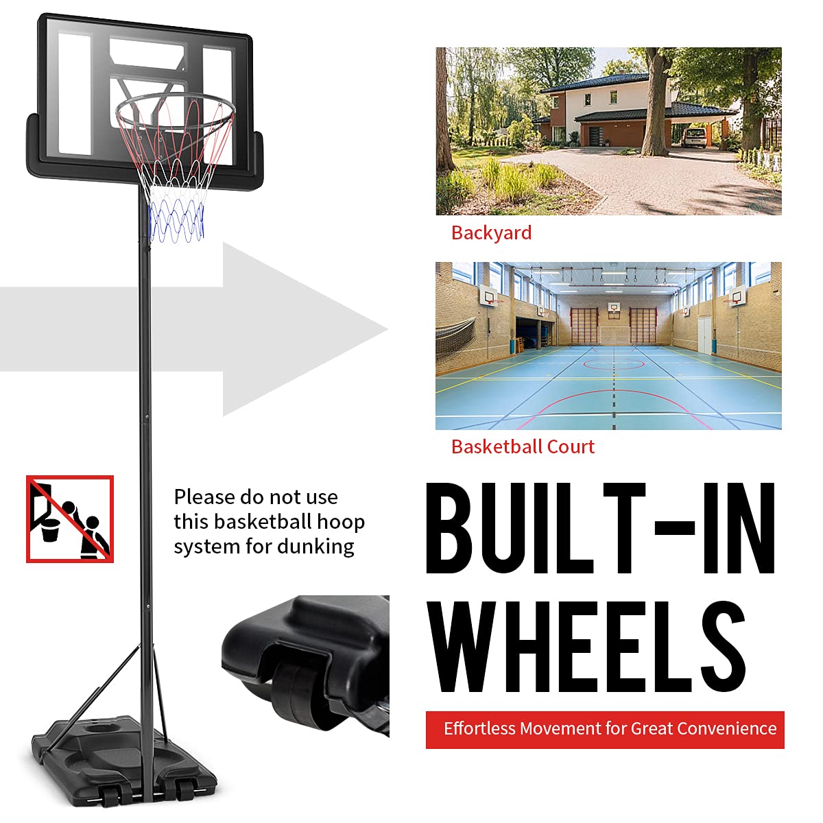 Giantex Portable Basketball Hoop, Height Adjustable 8.5-10 Ft with 39 Inch Backboard, Sandbag