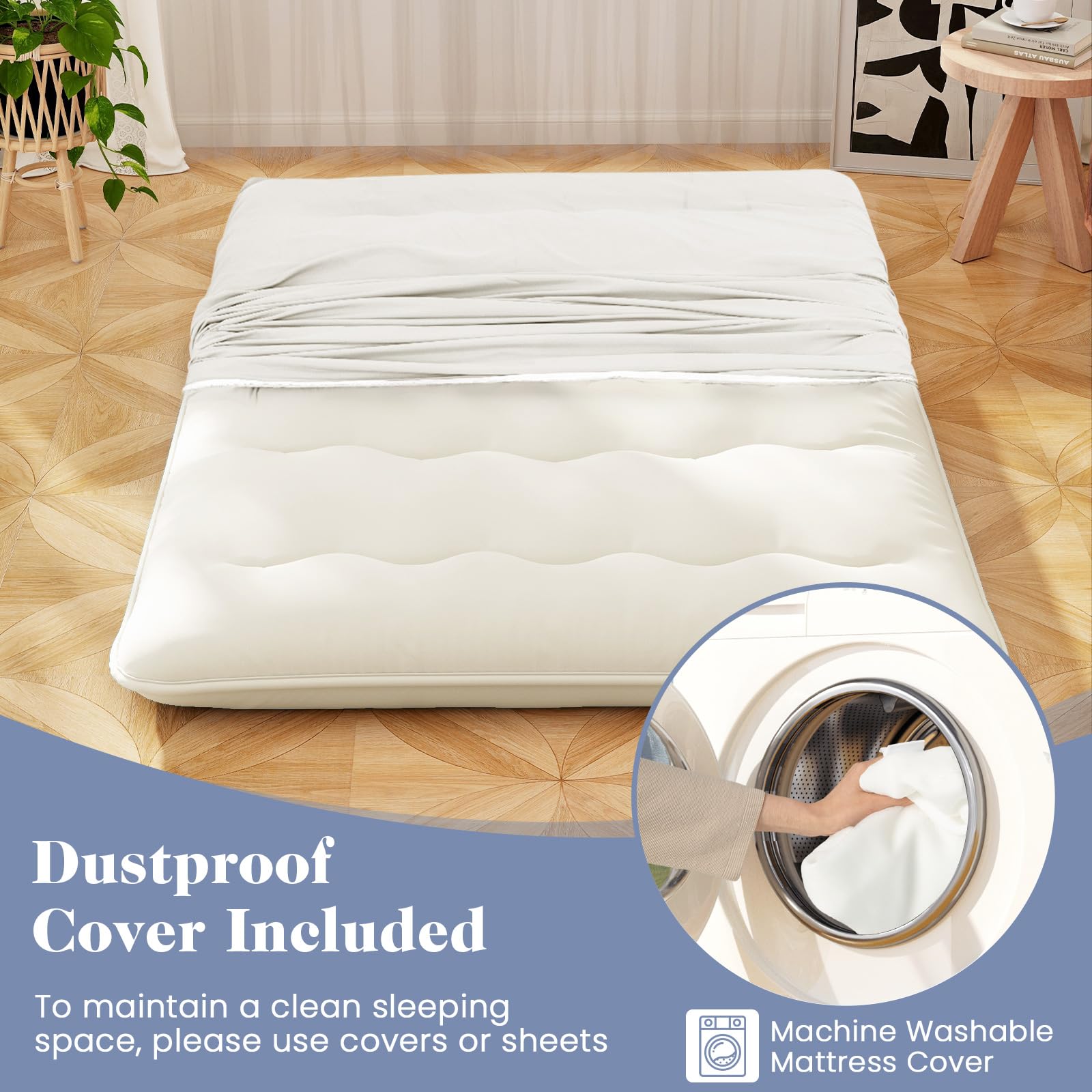 Giantex Japanese Floor Mattress Futon Mattress, Roll Up Mattress Tatami Mat with Washable Cover and Carry Bag