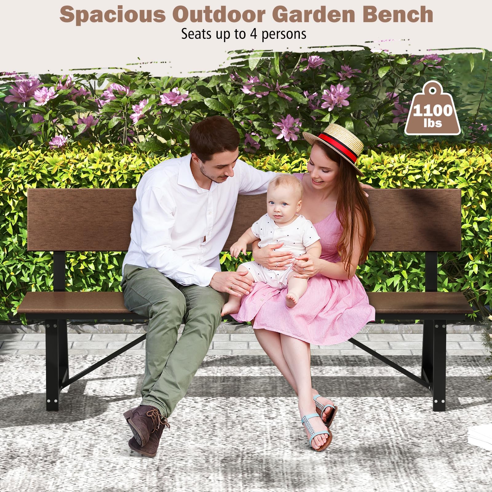 Giantex Outdoor Bench, 4-Person 72 Inches Garden Bench with Weatherproof HDPE Backrest & Seat