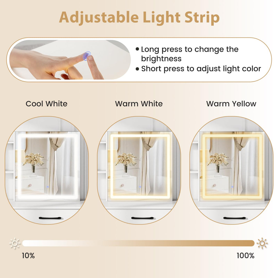 CHARMAID 38" Vanity Desk with Lighted Sliding Mirror