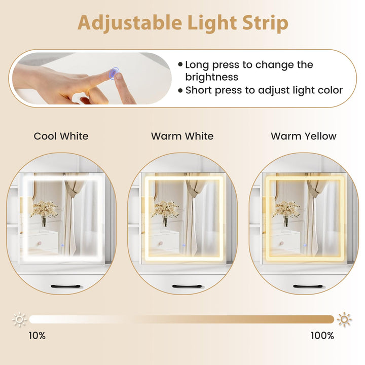 CHARMAID 38" Vanity Desk with Lighted Sliding Mirror