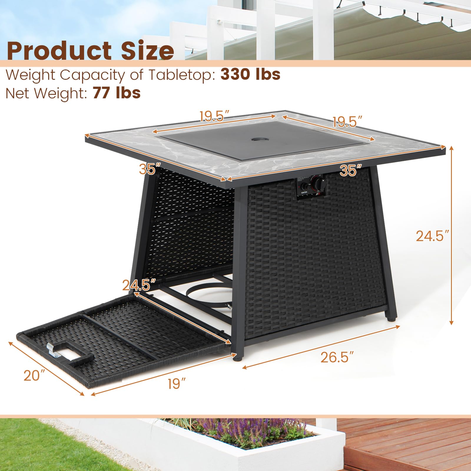 Giantex 35" Rattan Propane Gas Fire Pit - Outdoor Gas Fire Table