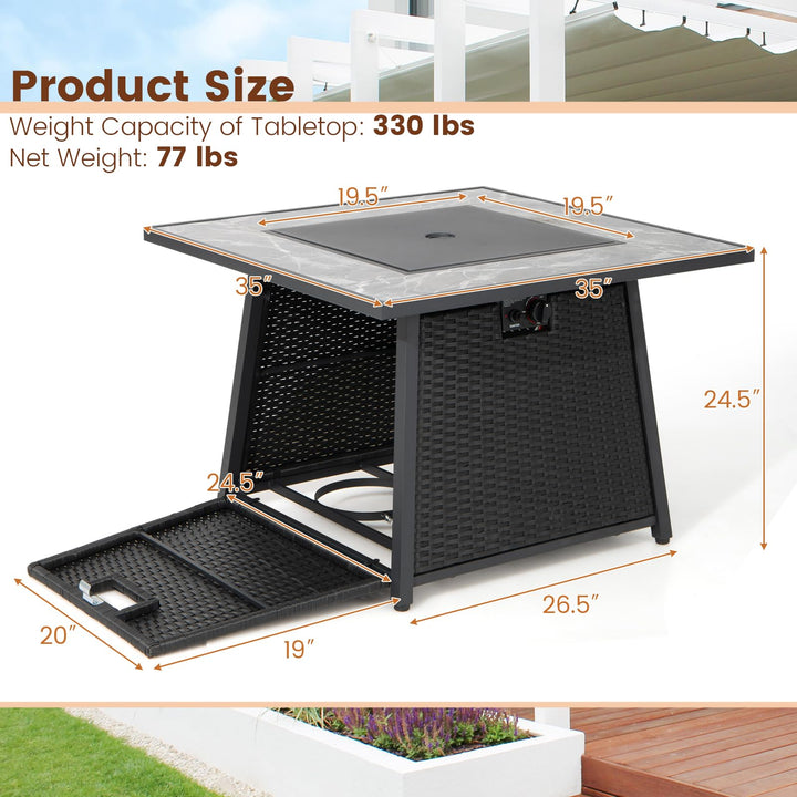 Giantex 35" Rattan Propane Gas Fire Pit - Outdoor Gas Fire Table