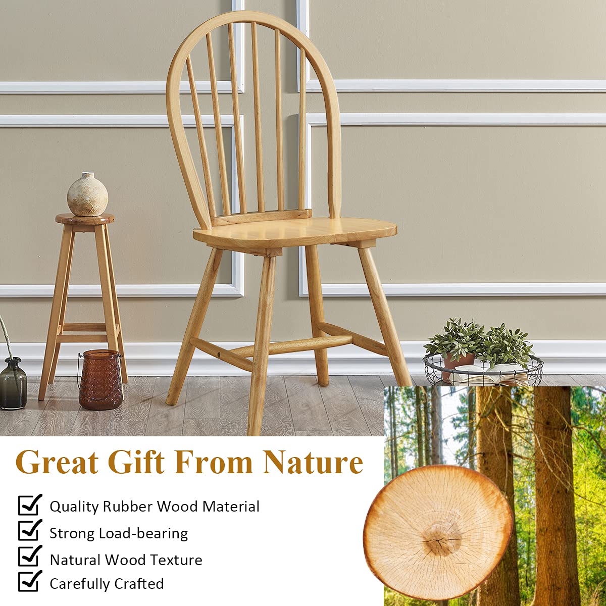 Giantex Wood Dining Chairs, French Country Armless Spindle Back Dining Chairs