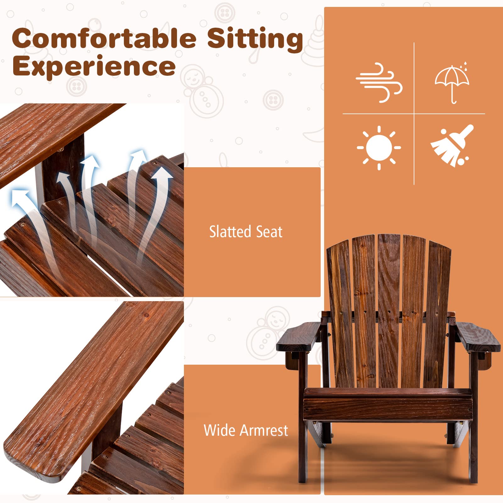 Giantex Wooden Kid's Adirondack Chair - All Weather Patio Chair with High Backrest, Arm Rest, 110 LBS Weight Capacity