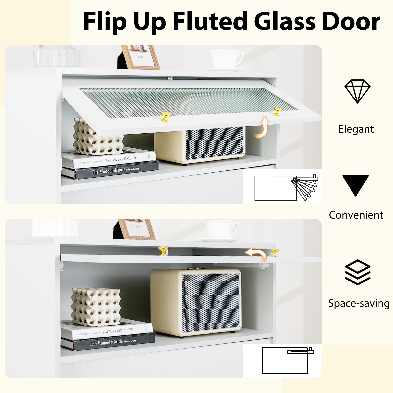 Giantex 4-Drawer Dresser with Flip Up Fluted Glass Door