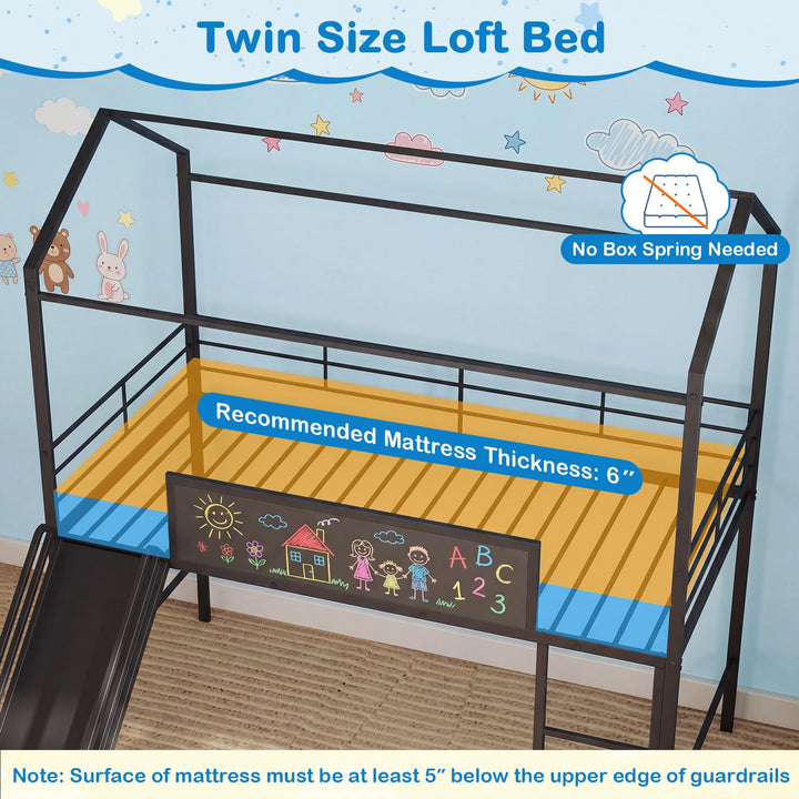 Giantex Twin Size House Loft Bed | Low Loft Bedframe w/Roof