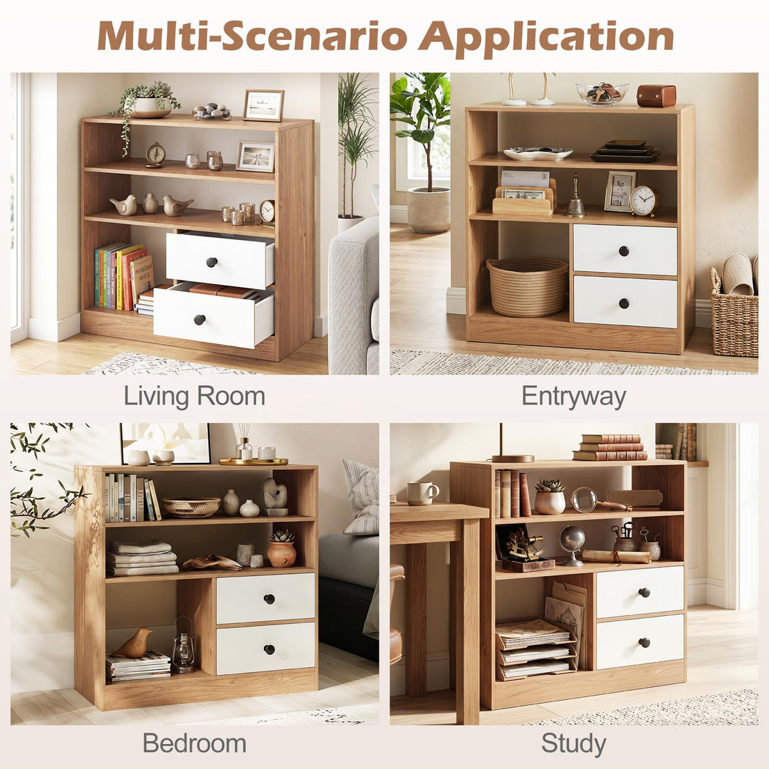 Giantex 4-Tier Freestanding Bookcase w/3 Open Compartments &amp; 2 Detachable Fabric Drawers
