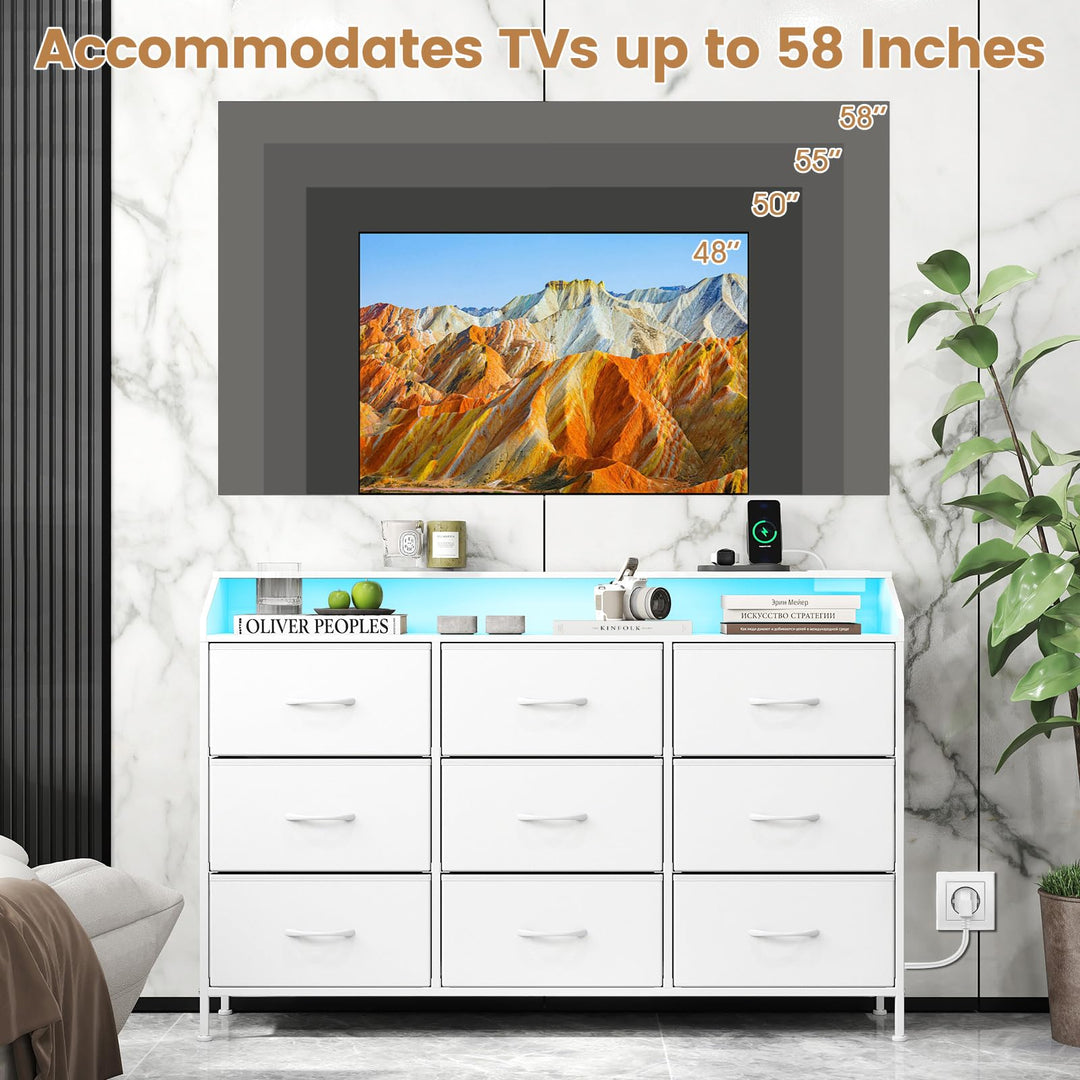 Giantex 9-Drawer LED Dresser for Bedroom with Charging Station
