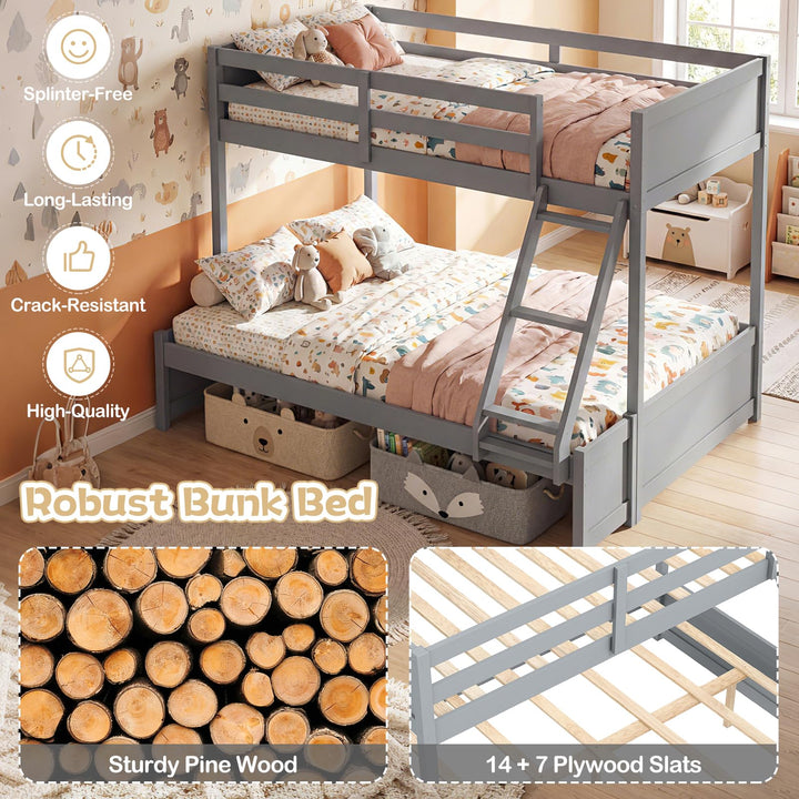 Giantex Twin Over Full Bunk Bed Wood Bunk Bed