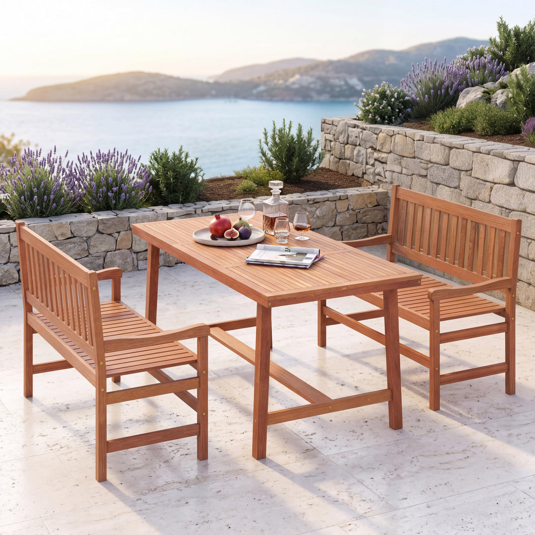 GIANTEX 44 Inch Solid Wood Patio Bench with Slatted Backrest &amp; Armrests