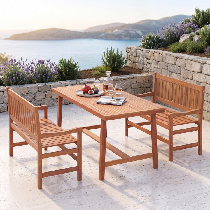 GIANTEX 44 Inch Solid Wood Patio Bench with Slatted Backrest &amp; Armrests