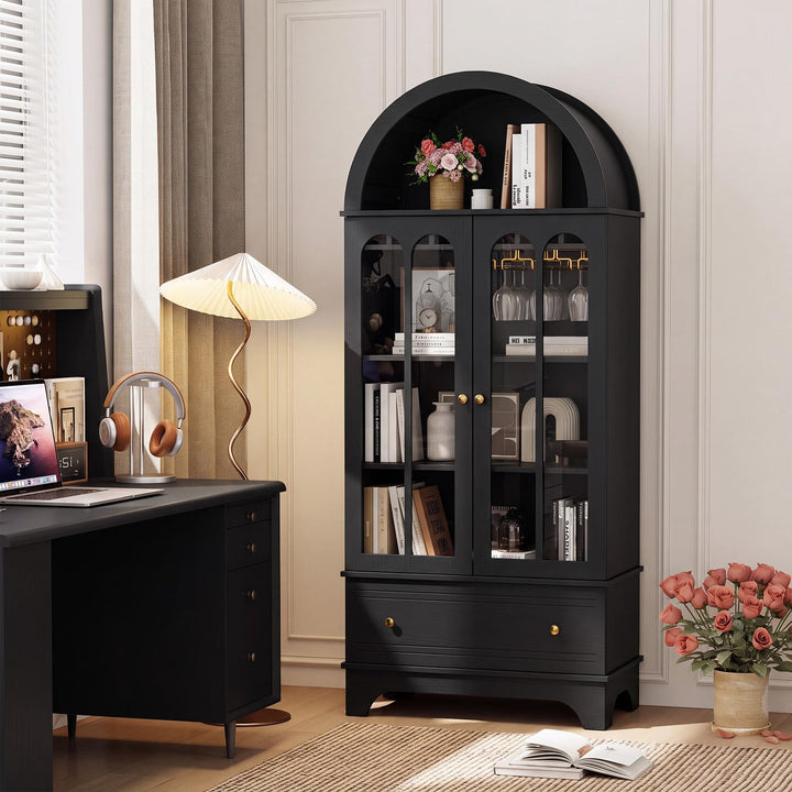 Giantex 71.5" Arched Cabinet w/Tempered Glass Doors